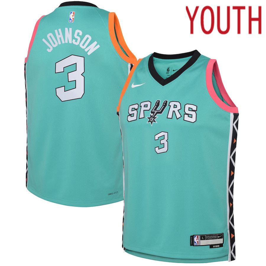 Youth San Antonio Spurs 3 Keldon Johnson Nike Green City Edition 2022-23 Swingman NBA Jersey